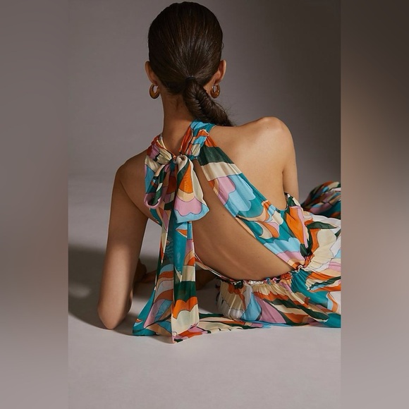 Anthropologie Maeve Keyhole Halter Maxi Dress in Blue Multi Size 1X Plus. - Picture 14 of 15